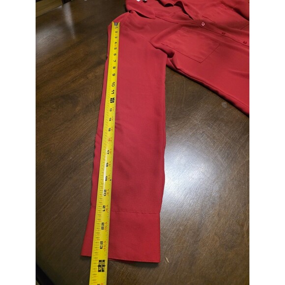 Express Women's Shirt Portofino Button Up Red V-Neck Roll Tab Blouse Top M - Picture 6 of 7